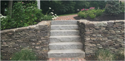 Stacked Stone Wall with Granite Step